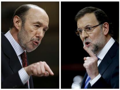 Rubalcaba y Rajoy durante el debate.