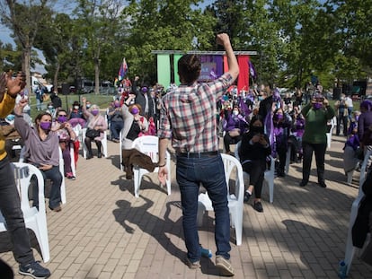 Mitin del candidato de Pablo Iglesias en el barrio de Usera.