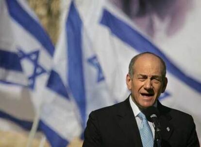 El primer ministro israelí, Ehud Olmert, hoy en un acto.