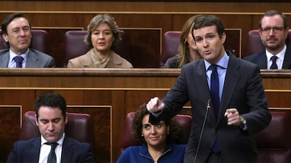 Pablo Casado durante la sesión de control al Gobierno en el Congreso de los Diputados. 