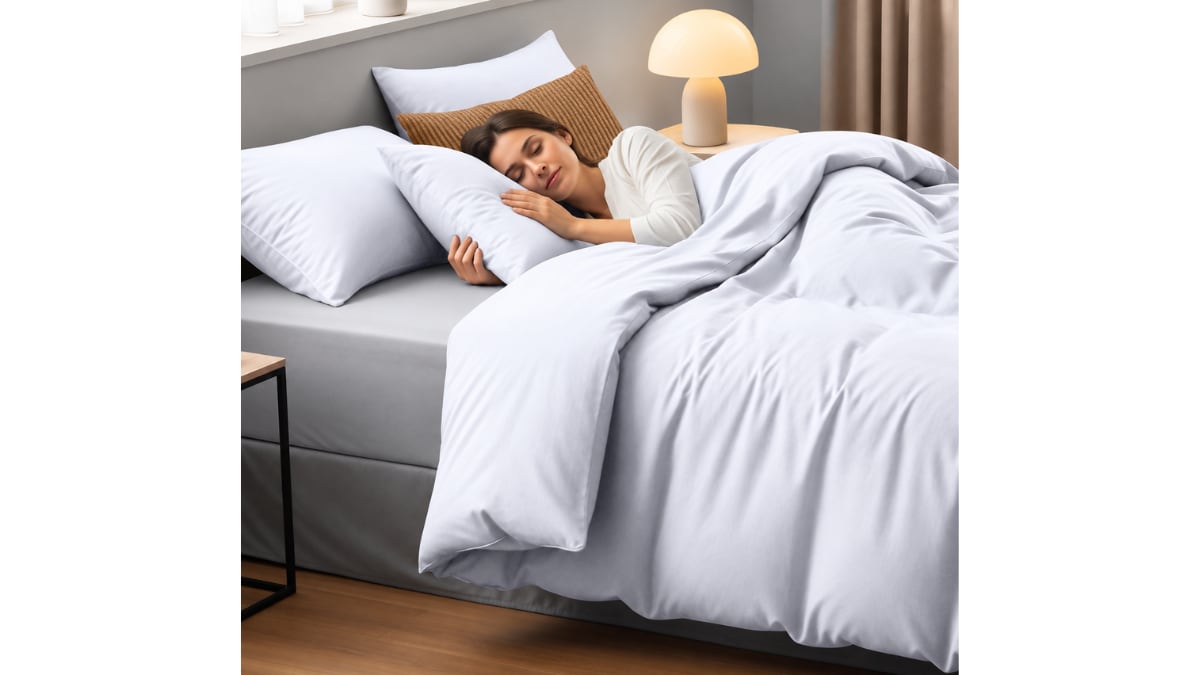 El juego de tres piezas incluye una funda nórdica de gran formato y dos fundas de almohada cuadradas de 65x65 cm.