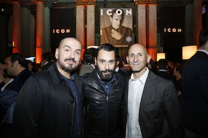 Fiesta del lanzamiento de la revista &#039;ICON&#039;. Juan Duyos, Juanjo Oliva y Modesto Lomba.