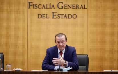 El fiscal coordinador de Seguridad Vial, Bartolomé Vargas, durante la rueda de prensa este jueves en la sede de la Fiscalía en Madrid.