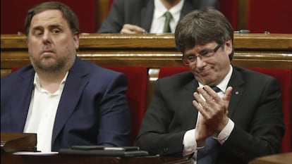 Oriol Junqueras i Carles Puigdemont, al Parlament.