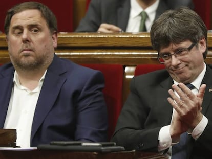 Oriol Junqueras i Carles Puigdemont, al Parlament.