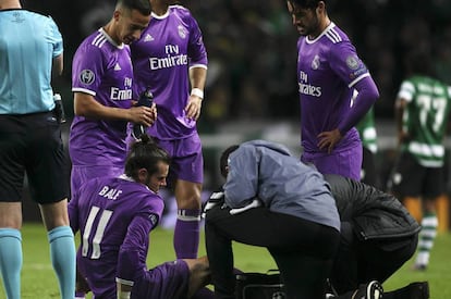 Bale tras lesionarse ante el Sporting. 