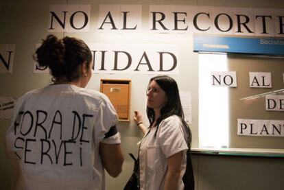 Protestas en el hospital Vall d'Hebron contra los recortes en sanidad.