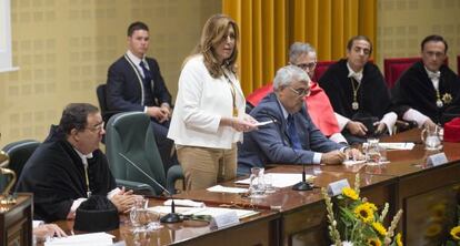 Susana D&iacute;az, durante su intervenci&oacute;n este vienes en la Pablo de Olavide. 