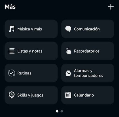 Opciones de la app Alexa