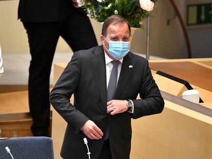 El primer ministro sueco, Stefan Löfven, antes de la votación de la moción de censura en el Parlamento, esta mañana.