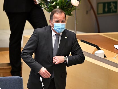 El primer ministro sueco, Stefan Löfven, antes de la votación de la moción de censura en el Parlamento, esta mañana.