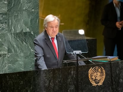 El secretario general de la ONU, António Guterres, en el pleno de la Asamblea General de la organización, el 12 de septiembre en Nueva York.