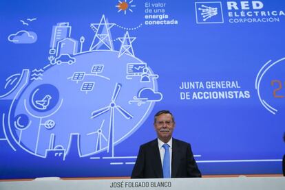 El presidente de la REE, José Folgado Blanco, durante la junta de Accionistas celebrada hoy en Madrid.