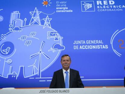 El presidente de la REE, Jos&eacute; Folgado Blanco, durante la junta de Accionistas celebrada hoy en Madrid.