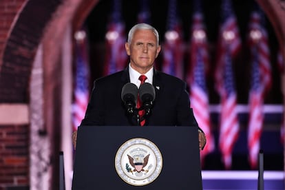 Mike Pence, vice-presidente dos Estados Unidos, em Baltimore (Maryland), nesta quarta-feira. Em vídeo, o discurso do vice-presidente contra Joe Biden.