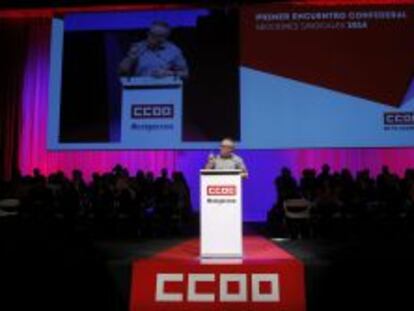 El secretario general de CCOO, Ignacio Fern&aacute;ndez Toxo, durante su intervenci&oacute;n en la clausura del primer encuentro confederal de secciones sindicales