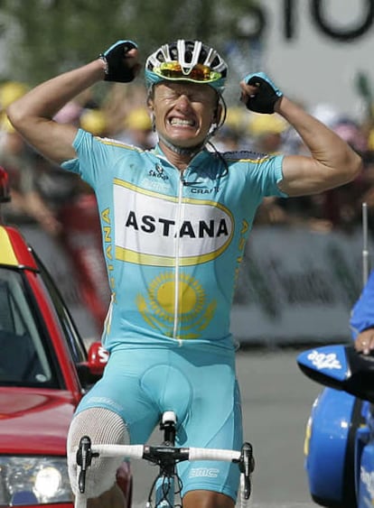 Vinokourov, en su llegada a meta