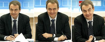 Zapatero en tres momentos de su intervención ante la Ejecutiva socialista reunida para evaluar los resultados electorales