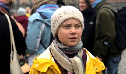 Greta Thunberg en una manifestación ante el parlamento sueco el pasado 8 de marzo.