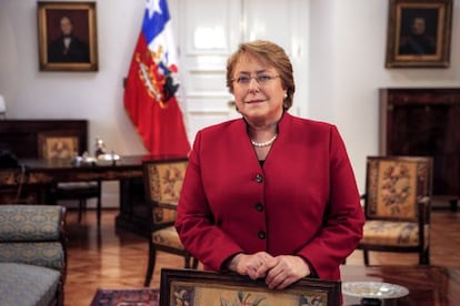 Michele Bachelet no Palácio da Moeda, em Santiago.