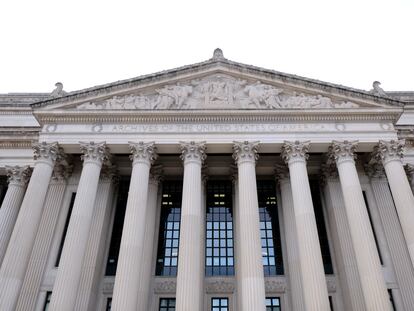 The north face of the Archives of the United States is seen in this general view March 11, 2019, in Washington.