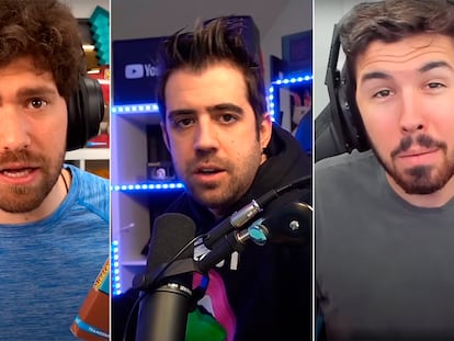 Tres de los 'youtubers' en español más exitosos, en imágenes obtenidas de sus canales: Mikecrack, Auronplay y Willyrex.