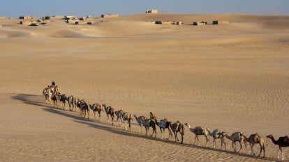A caravan of nomadic merchants in Mali’s desert.