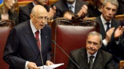 Giorgio Napolitano jura su cargo tras ser reelegido presidente de Italia, esta tarde, en Roma.