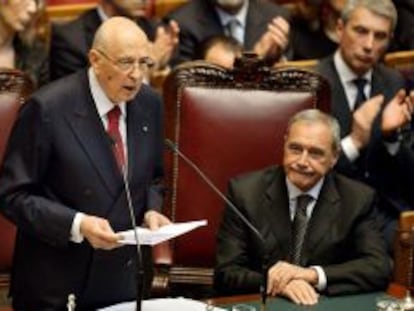 Giorgio Napolitano jura su cargo tras ser reelegido presidente de Italia, esta tarde, en Roma.