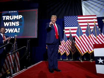 El expresidente Donald Trump, tras su victoria en las primarias del Iowa el 15 de enero