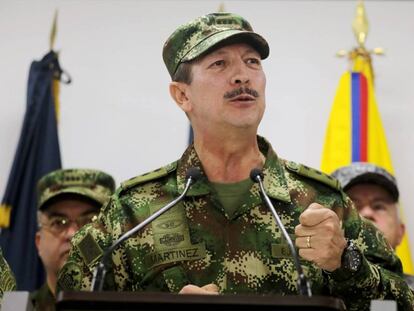 O ex-chefe do Exército colombiano, Nicacio Martínez Espinel, em 20 de maio de 2019 durante um pronunciamento.