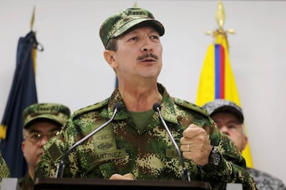 O ex-chefe do Exército colombiano, Nicacio Martínez Espinel, em 20 de maio de 2019 durante um pronunciamento.