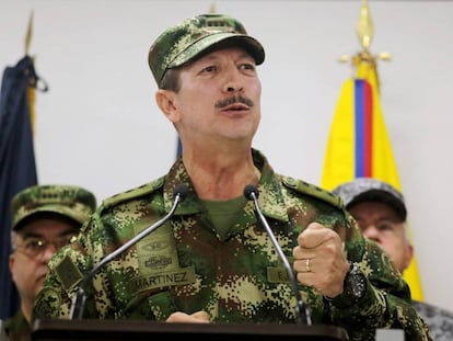 El comandante del Ejército colombiano, Nicacio Martínez Espinel, el pasado 20 de mayo durante una comparecencia.