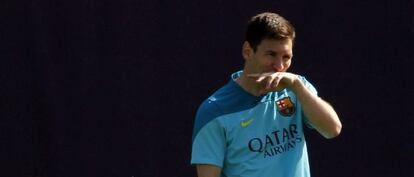 Messi en el entrenamiento antes de viajar a Granada.