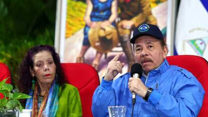 El presidente de Nicaragua, Daniel Ortega, durante su discurso del jueves.