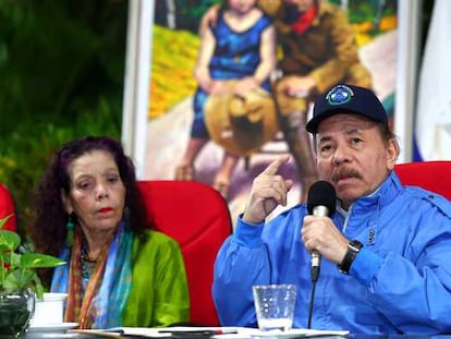 El presidente de Nicaragua, Daniel Ortega, durante su discurso del jueves.