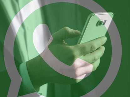 Logo de WhatsApp con fondo de móvil