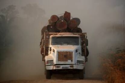 Un camión cargado con troncos cortados en un área de la selva amazónica el pasado mes agosto.
