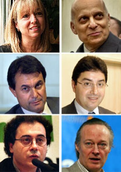 De izquierda a derecha y de arriba abajo, Manuela de Madre, Pere Esteve, Artur Mas, Mohammed Chaib, Jordi Miralles y Josep Piqué.