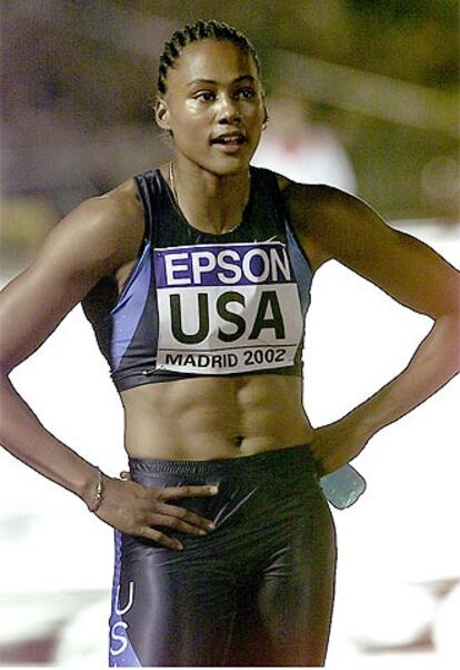 Marion Jones, en el estadio madrileño de <i>La Peineta.</i>