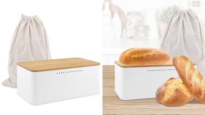 recipiente de gran tamaño para guardar barras de pan con orificios de ventilación.