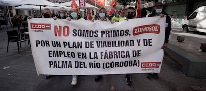 Trabajadores de Zumosol, en una manifestación en febrero