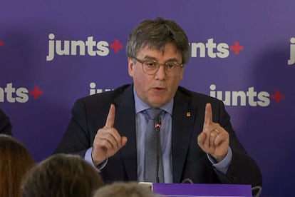 El expresidente de la Generalitat de Cataluña Carles Puigdemont, la semana pasada durante unas jornadas de trabajo de JxCat en Waterloo (Bélgica).