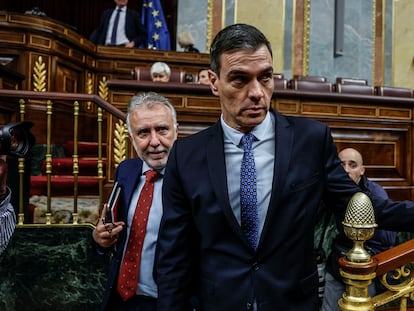 El presidente del Gobierno, Pedro Sánchez, este martes en el pleno del Congreso.