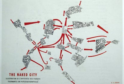 Mapa psicogeogr&aacute;fico de Par&iacute;s dise&ntilde;ado por Guy Debord para la Internacional Situacionista.