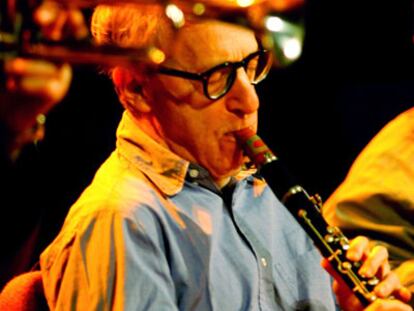 Woody Allen durante el concierto de anoche en el Palau con la New Orleans Jazz Band.