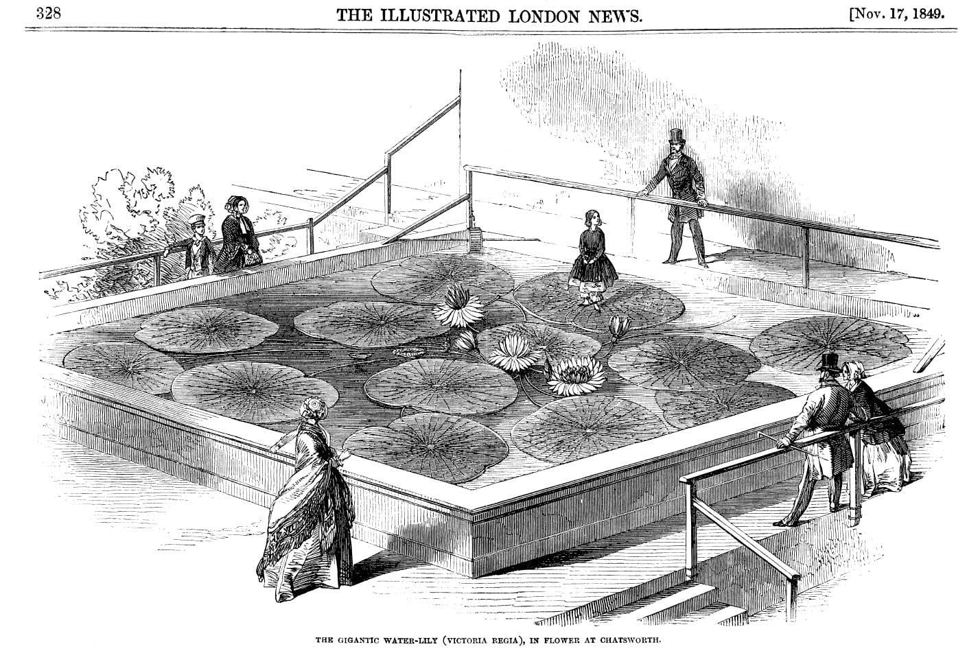 Ilustración de la Victoria, publicada el 17 de noviembre de 1849, en el periódico The llustrated London News, en la imponente mansión inglesa Chatsworth House.