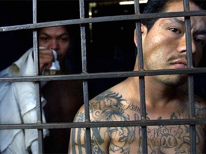 Un joven de la mara de El Salvador, con sus característicos tatuajes, en la cárcel de Soyapango.