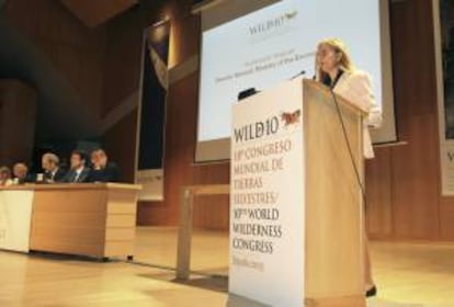 La directora general de Calidad y Evaluación Ambiental del Ministerio de Agricultura y Medio Ambiente, Guillermina Yanguas, durante su intervención en la inauguración del X Congreso Mundial de Tierras Silvestres, WILD10.