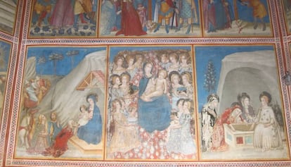Parte central de las pinturas góticas de la capella de Sant Miquel de Pedralbes.